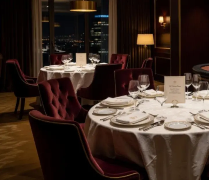 Salon confidentiel avec table gastronomique et espace de jeu privé